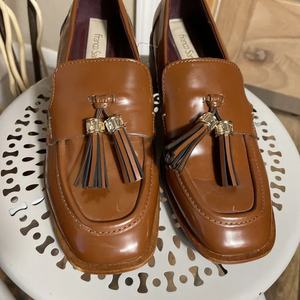 Franco Sarto Women's Donna Heeled Loafers Tassles Brown Shoes Sz 6 Office Work